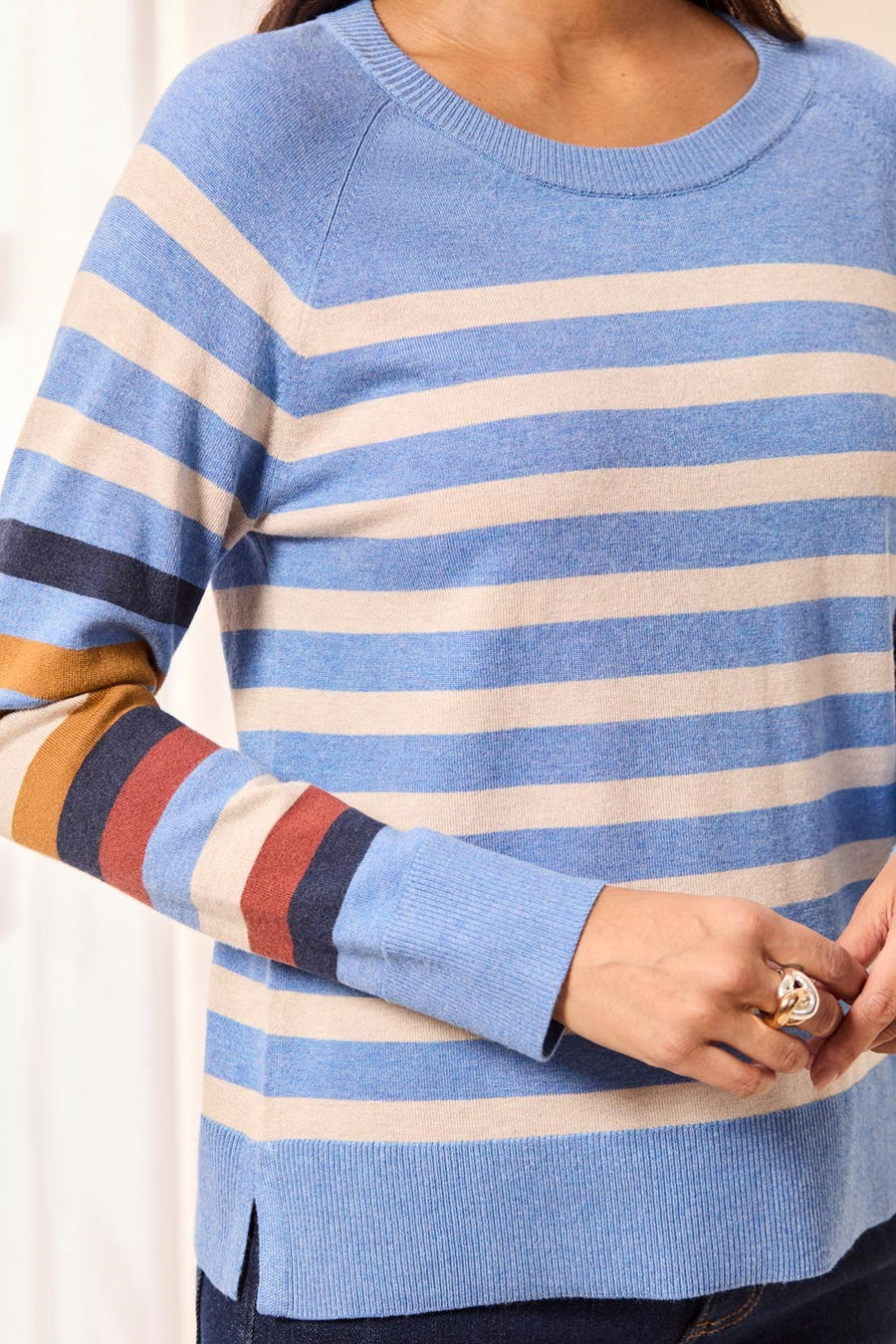 STELLAR BLUE STRIPE SOFT KNIT SWEATER

