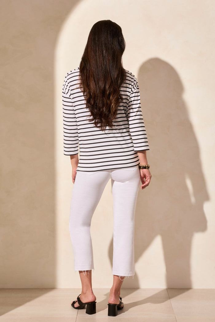 WHITE & JET BLACK STRIPE BOAT NECK KNIT TOP