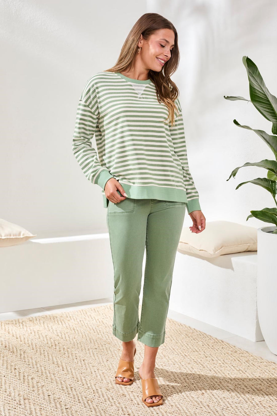 MOSS COMBO STRIPE KNIT TOP