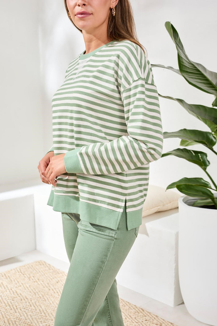 MOSS COMBO STRIPE KNIT TOP
