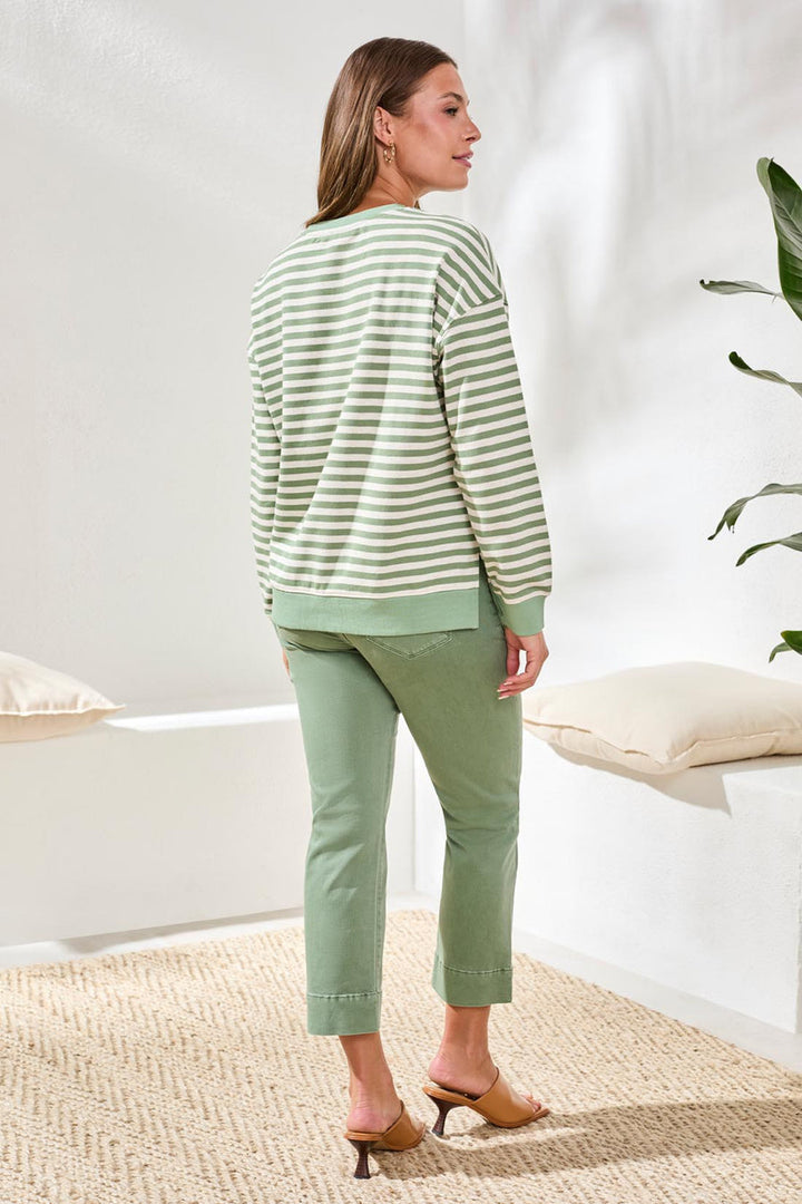 MOSS COMBO STRIPE KNIT TOP