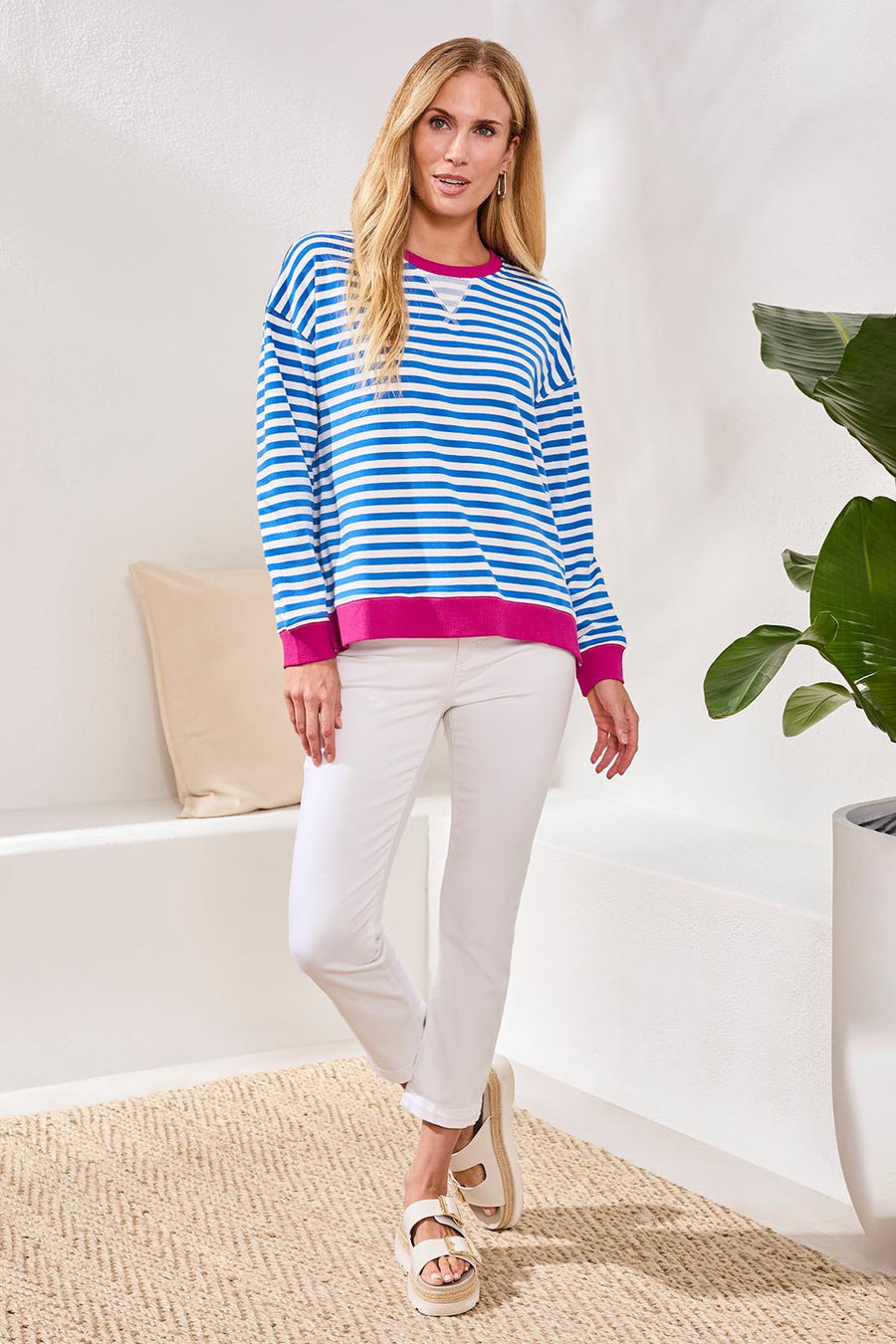 TURKISHSEA COMBO STRIPE FRENCH TERRY KNIT TOP
