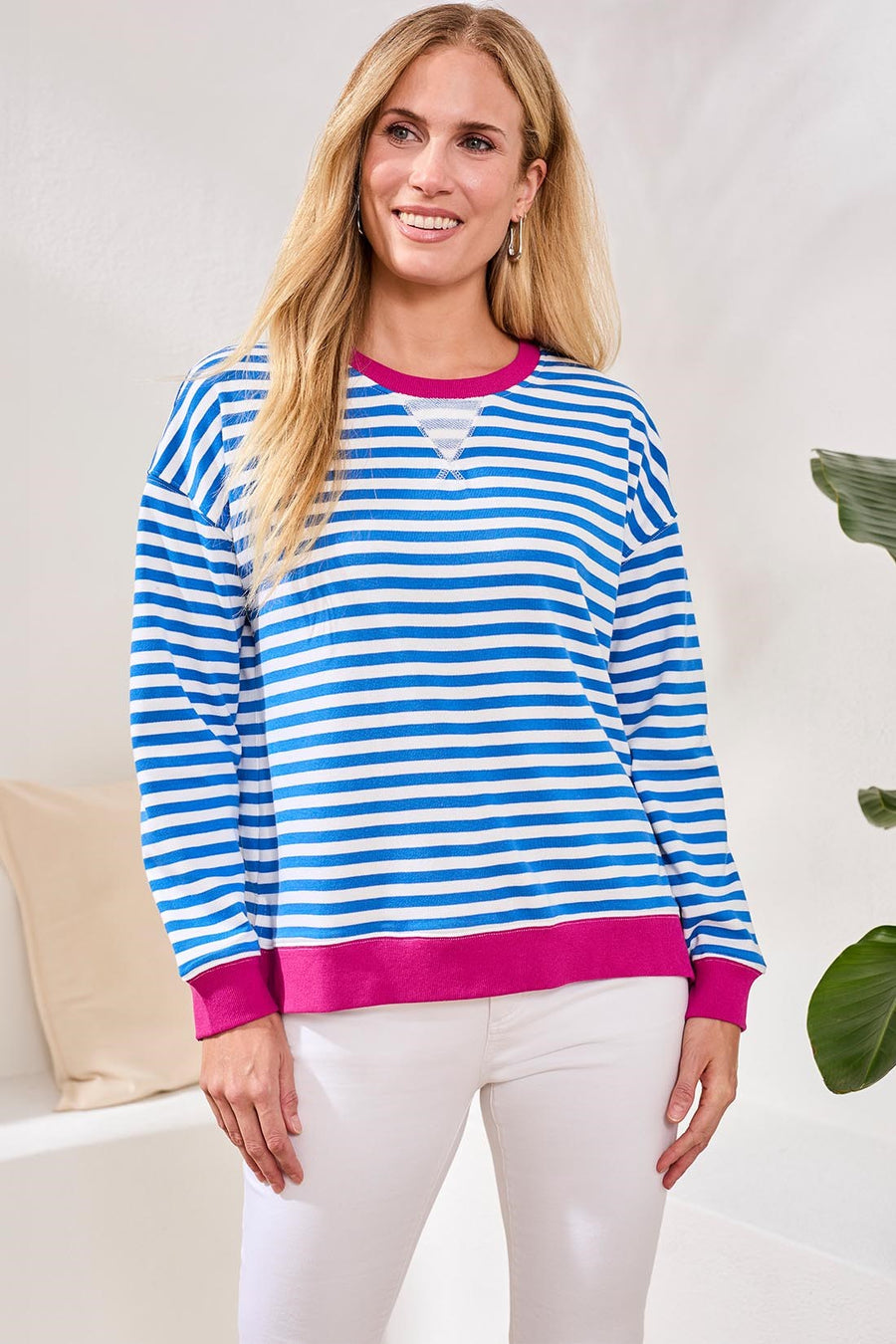 TURKISHSEA COMBO STRIPE FRENCH TERRY KNIT TOP
