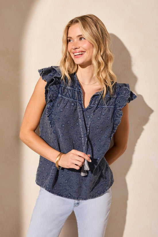 SWISS DOT VINTAGE WASH POPOVER BLOUSE

