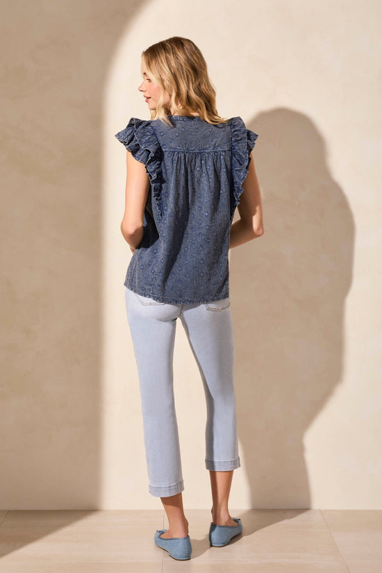 SWISS DOT VINTAGE WASH POPOVER BLOUSE