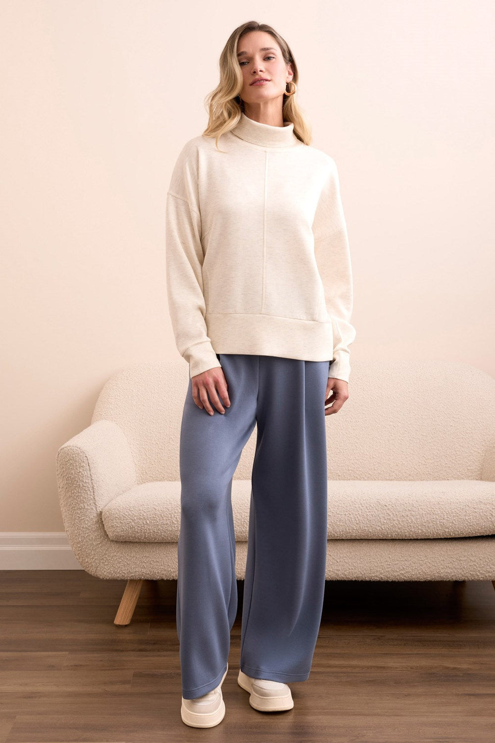 HEATHER FROST GREY FUNNEL NECK KNIT TOP
