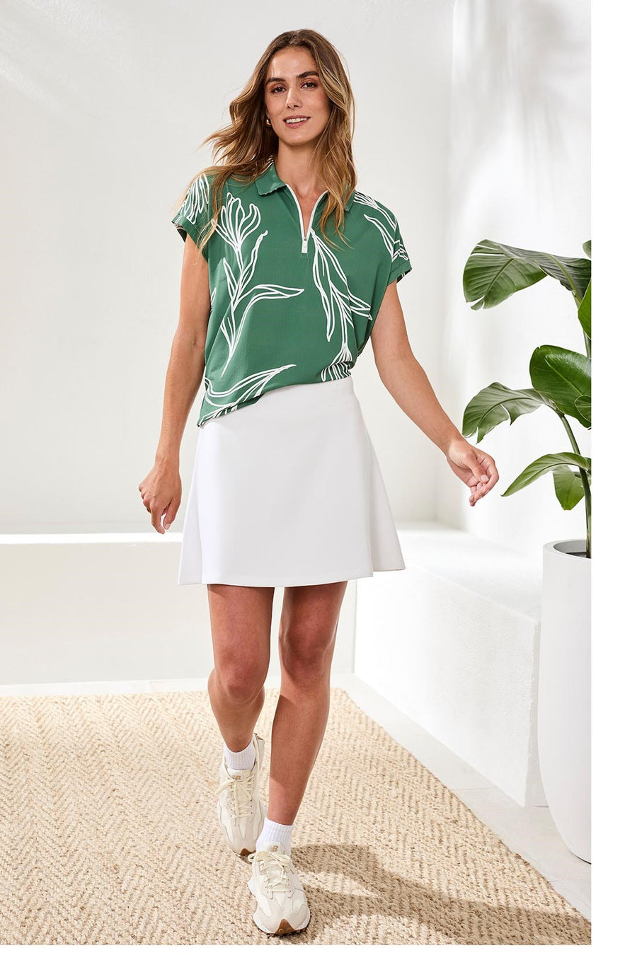 GREENERY PRINT UPF 50+ ZIP POLO
