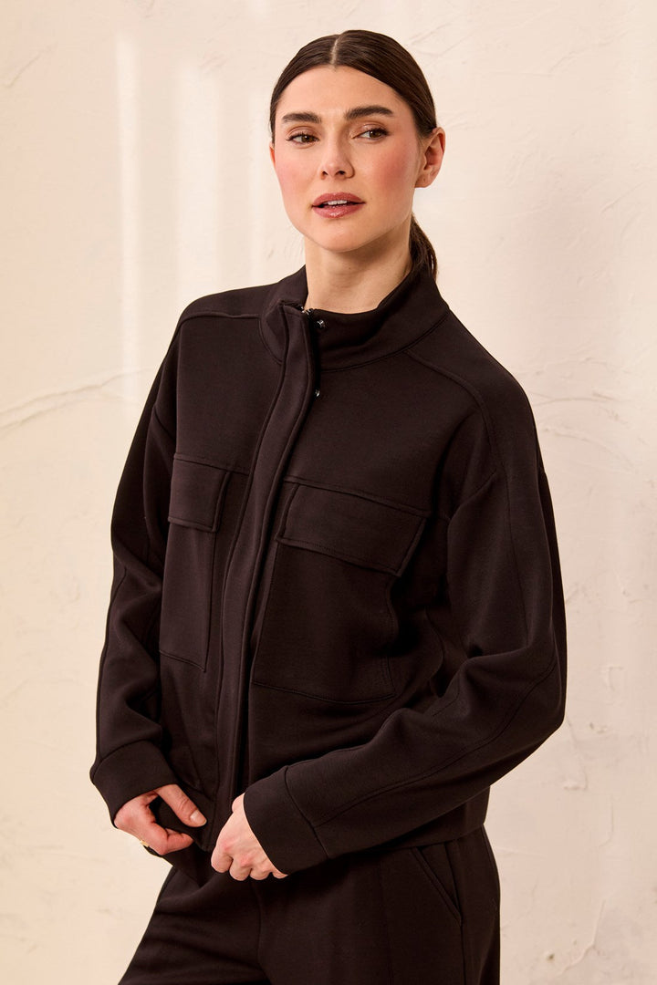 BLACK TECHNO LUCK MOCK NECK JACKET