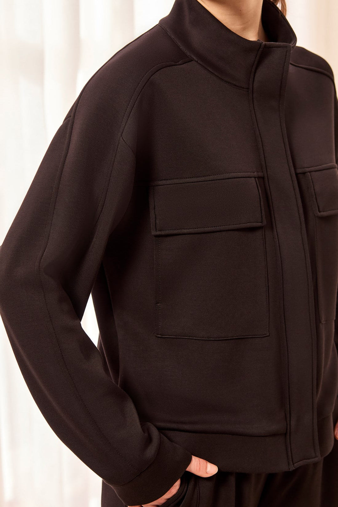 BLACK TECHNO LUCK MOCK NECK JACKET