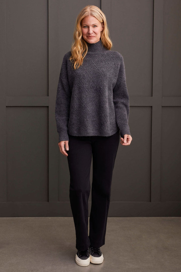 CHARCOAL TEXTURED MOCK SWEATER