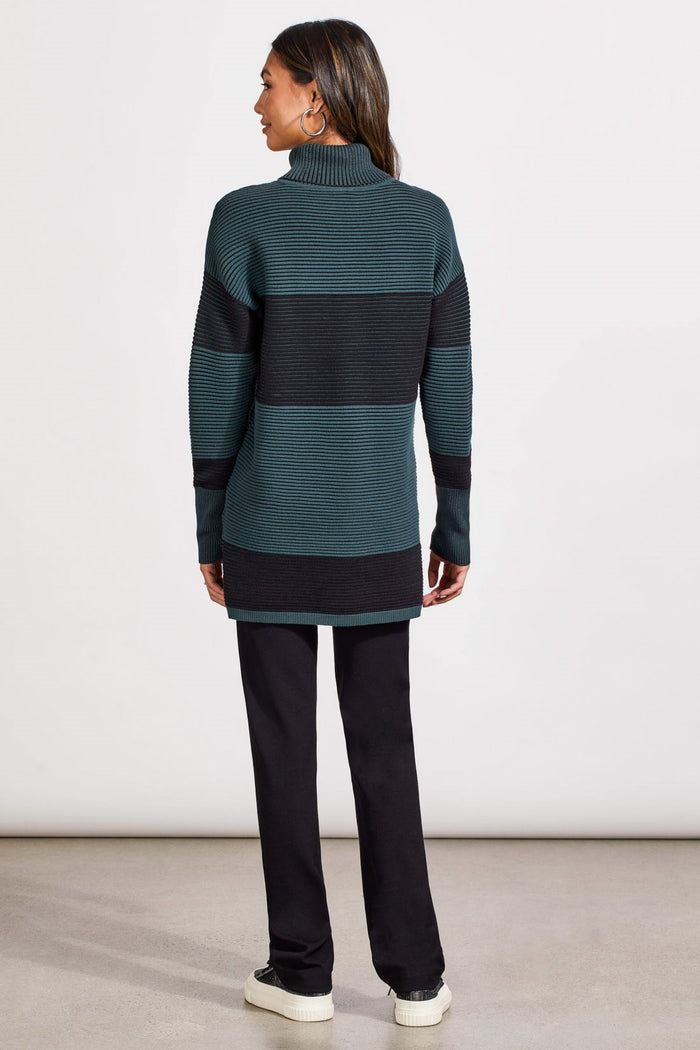 ALPINE GREEN TWO-TONE OTTOMAN TURTLENECK TUNIC SWEATER