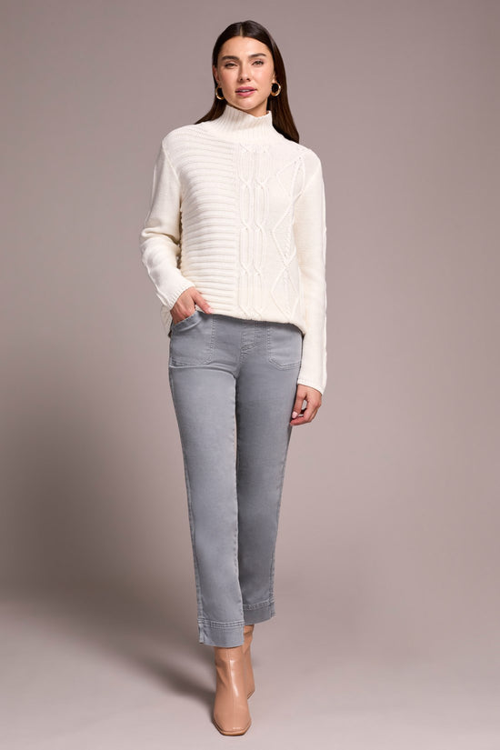 CREAM MOCK NECK CABLE SWEATER
