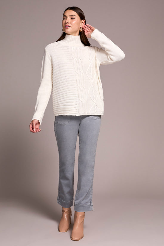 CREAM MOCK NECK CABLE SWEATER
