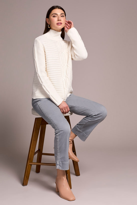 CREAM MOCK NECK CABLE SWEATER