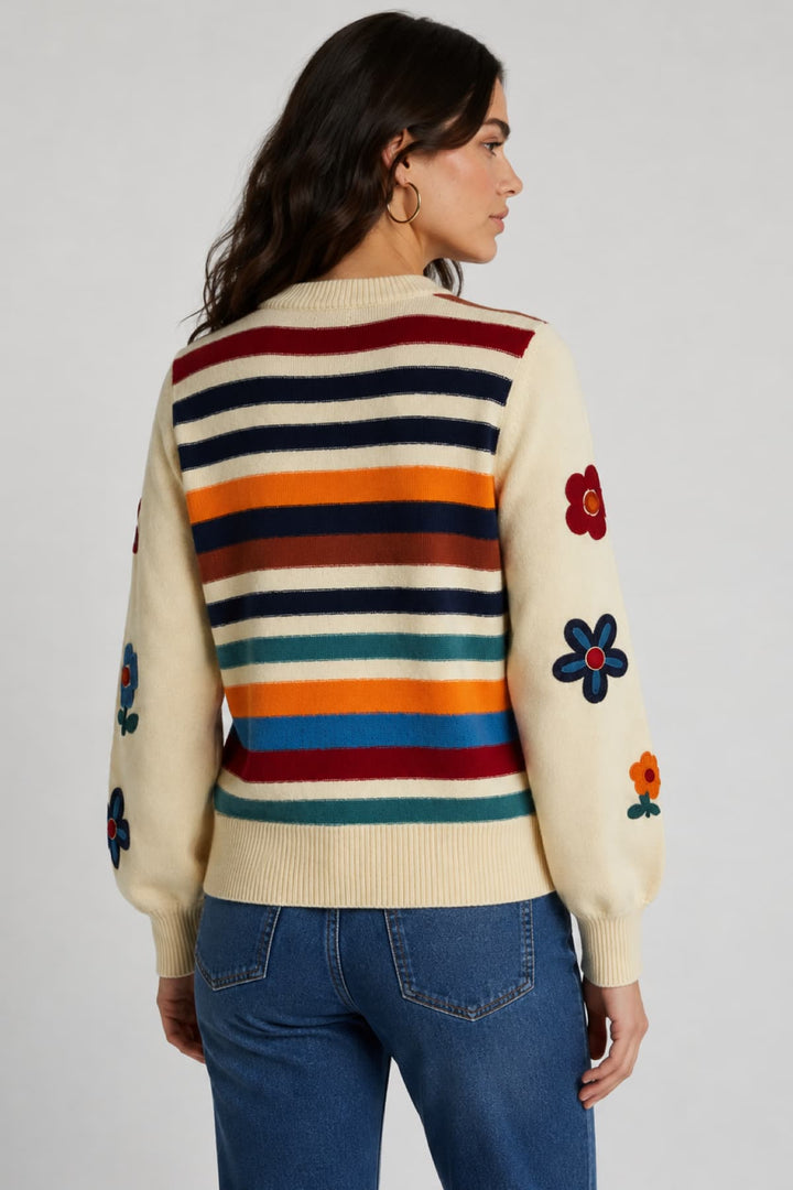 REESE STRIPE & FLOWER APLIQUE  SWEATER