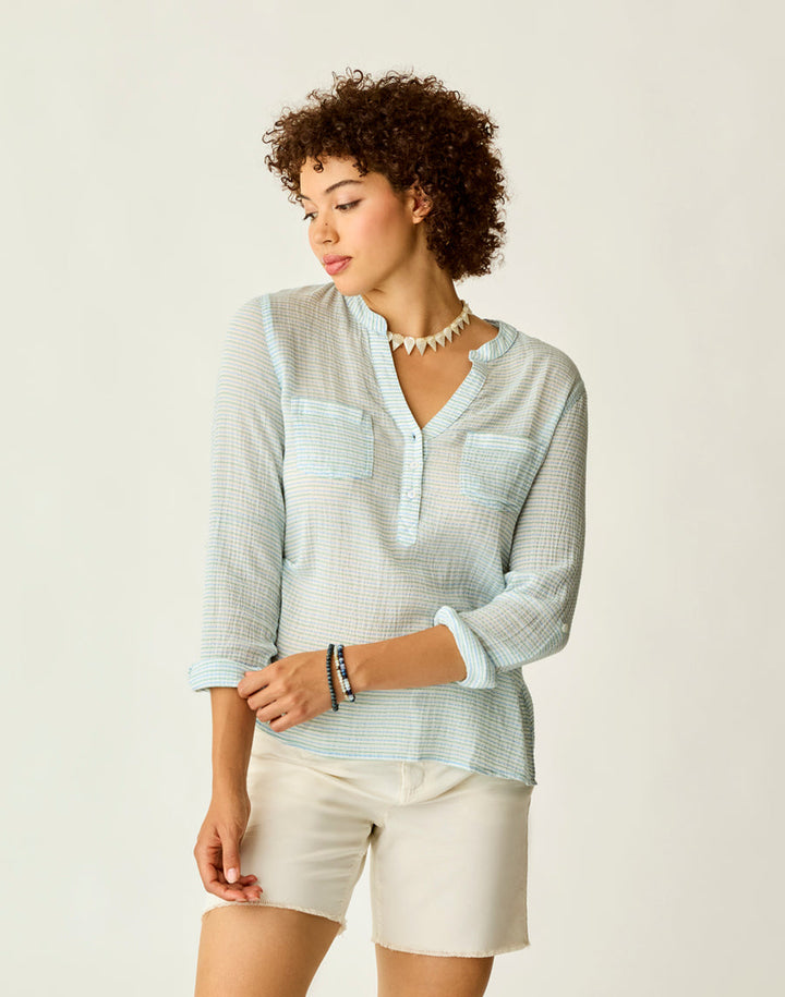 DYLAN LAGOON STRIPE GAUZE SHIRT