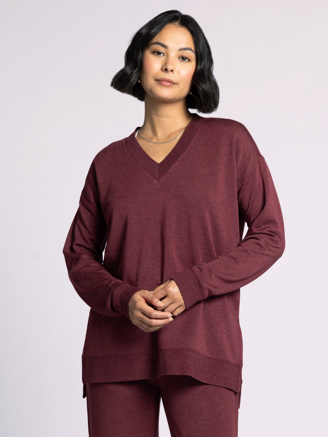 SCARLETT DEEP CABERNET V-NECK TOP