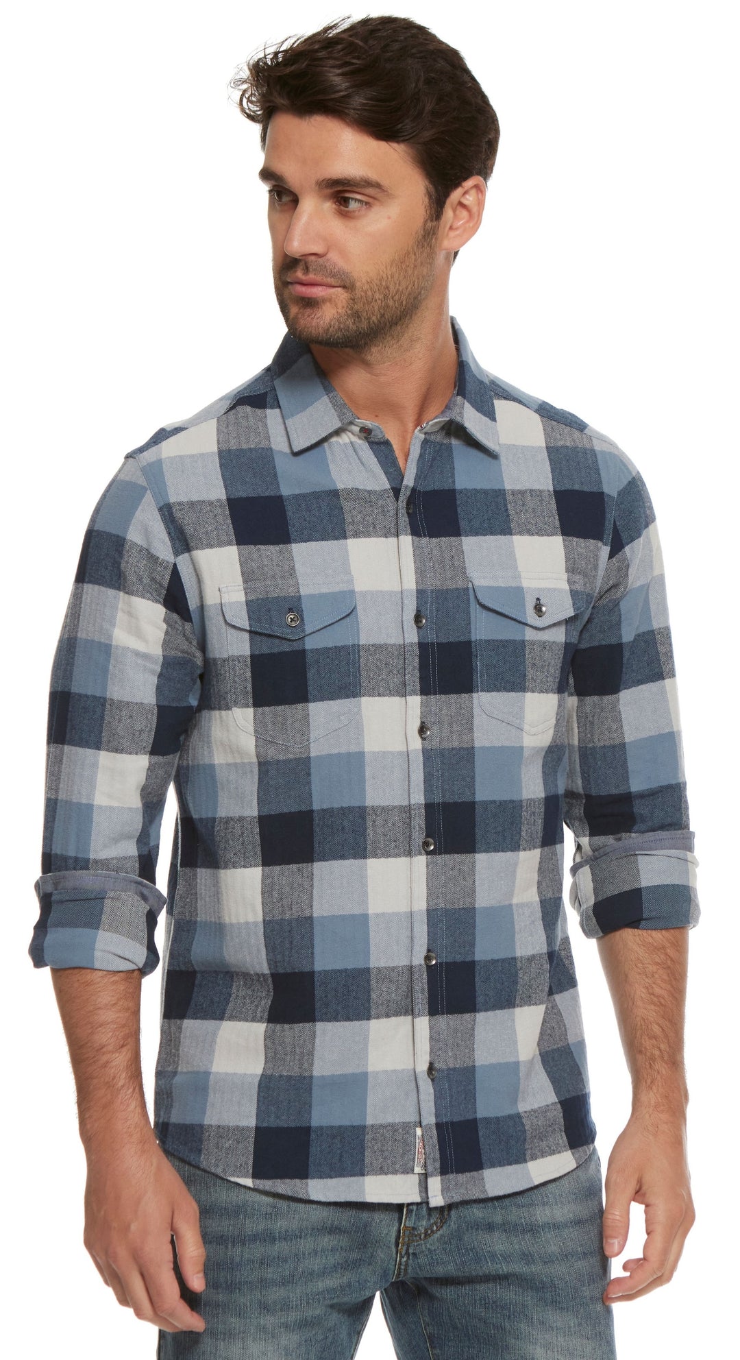 MEN'S GUTHRIE BLUE DOUBLE POCKET FLANNEL SHIRT