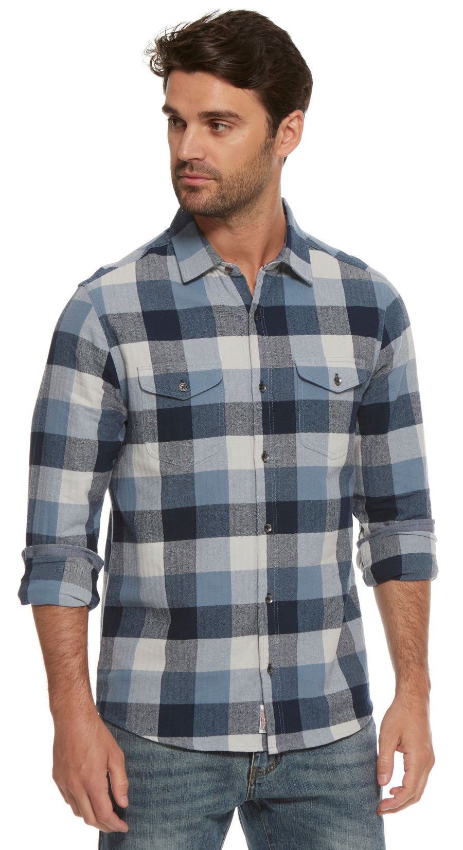 MEN'S GUTHRIE BLUE DOUBLE POCKET FLANNEL SHIRT
