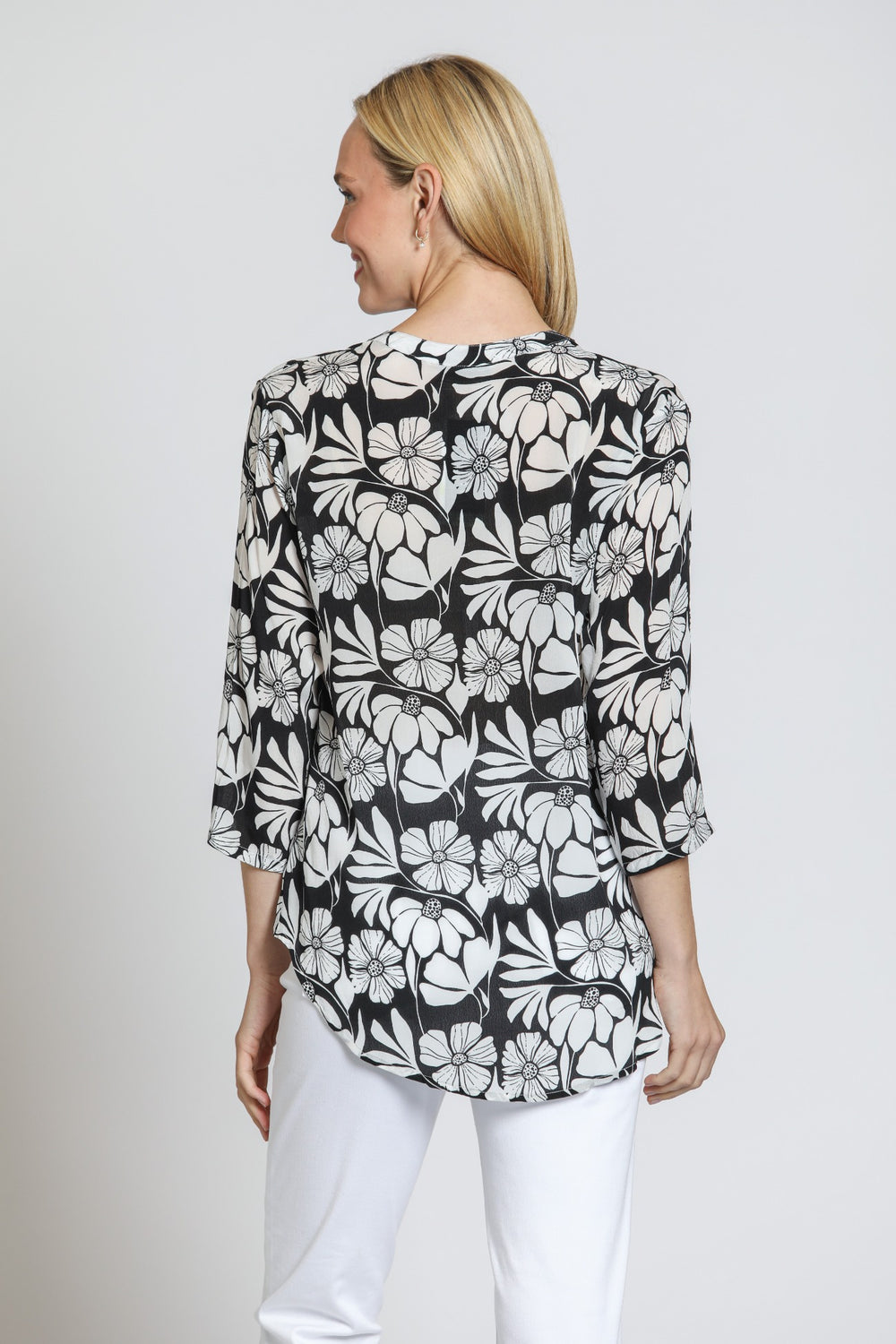 HELLO DAISY PRINT MANDARIN COLLAR BLOUSE
