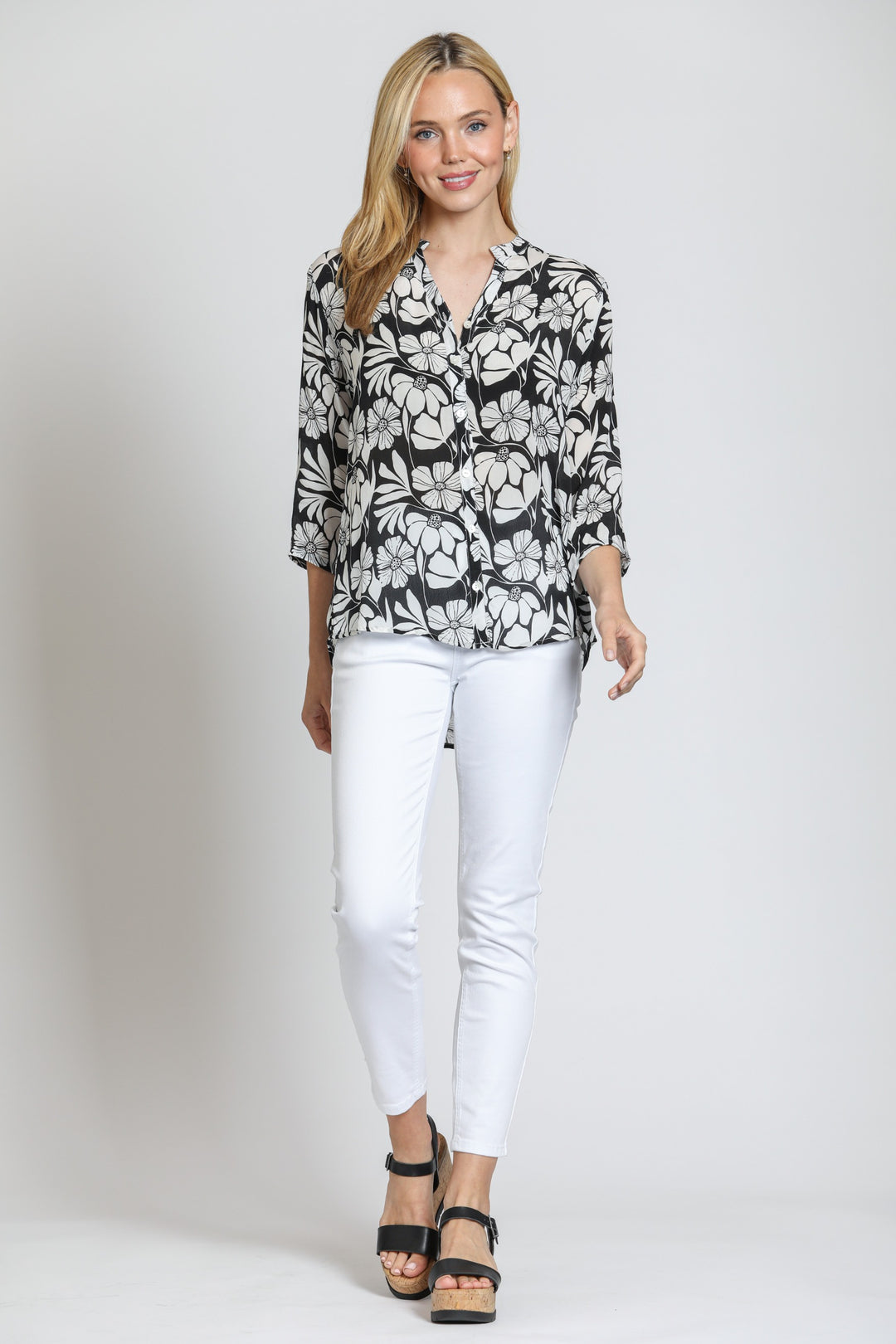 HELLO DAISY PRINT MANDARIN COLLAR BLOUSE