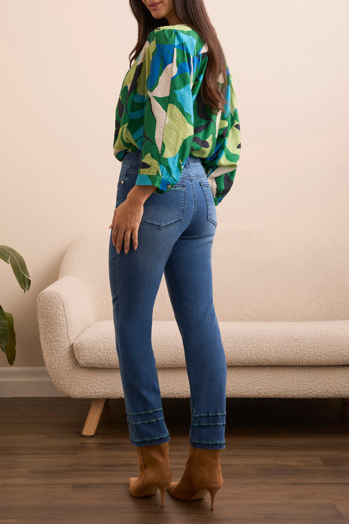 AUDREY STRAIGHT CROP WITH TAPE EMBROIDERY JEANS