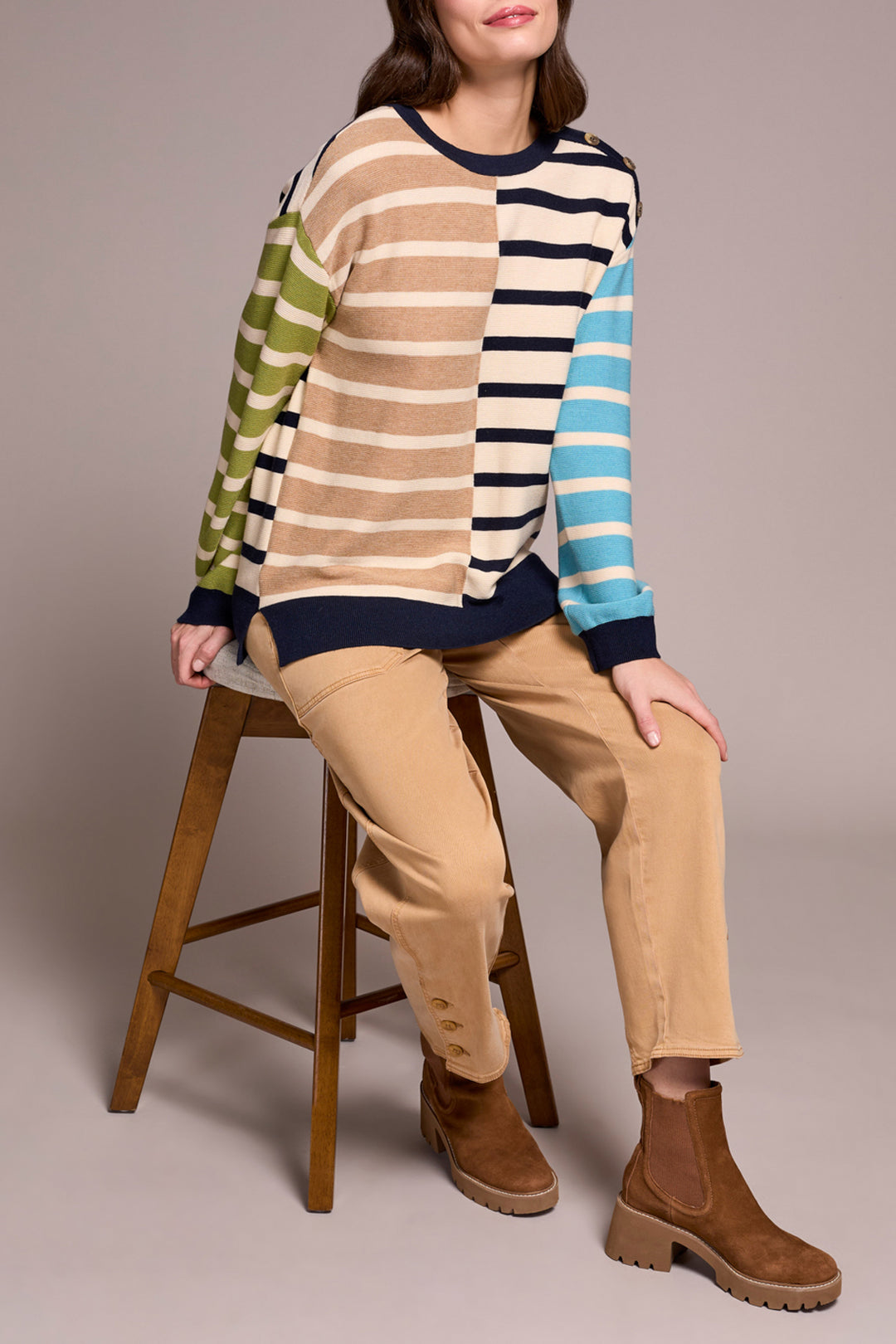 ICE LATTE MULTI STRIPE CREW SWEATER