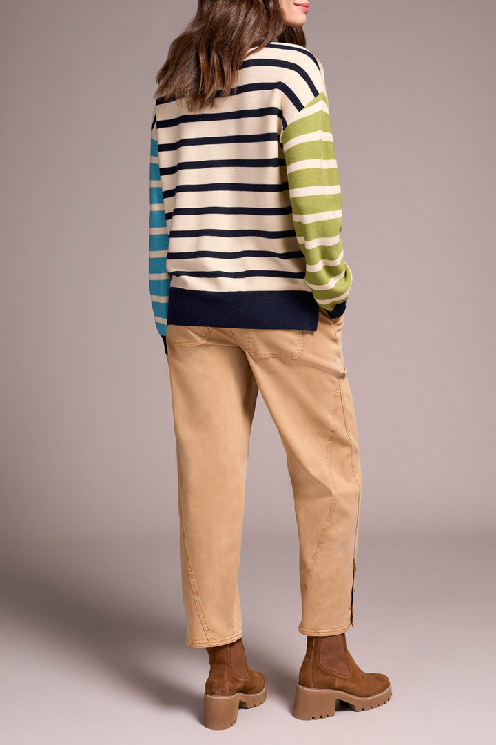 ICE LATTE MULTI STRIPE CREW SWEATER