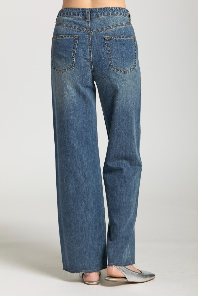 MEDIUM INDIGO FEATHER WEIGHT WIDE LEG JEANS
