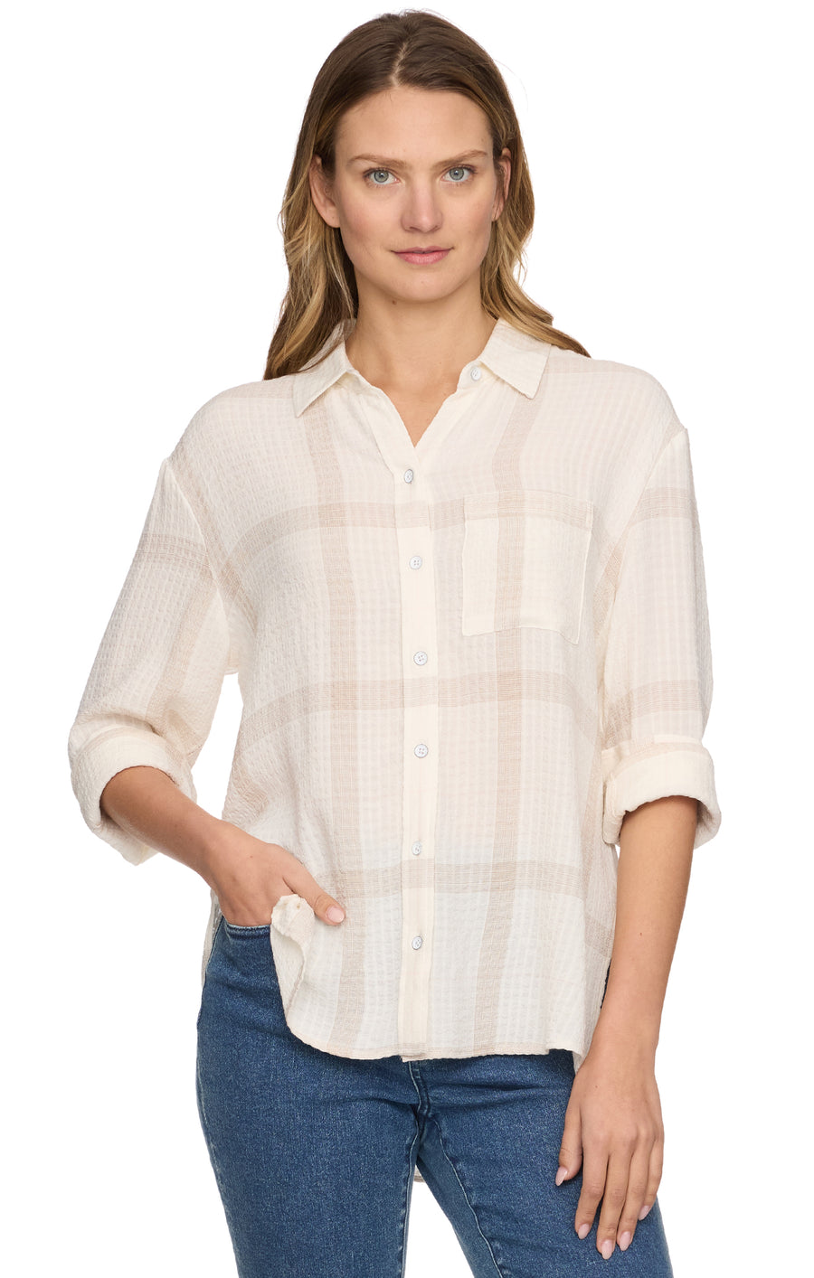 MILLBURY TAN & CREAM PLAID SHIRT
