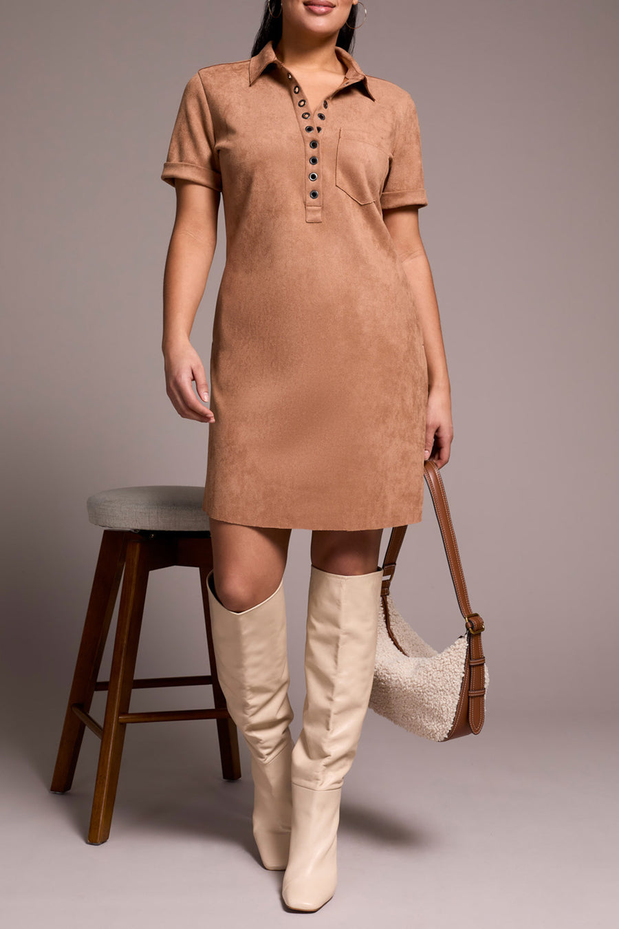ALMONDLATTE FAUX SUEDE DRESS
