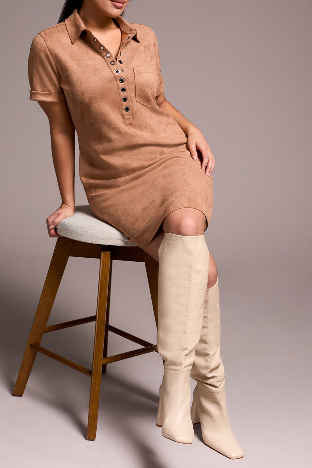ALMONDLATTE FAUX SUEDE DRESS
