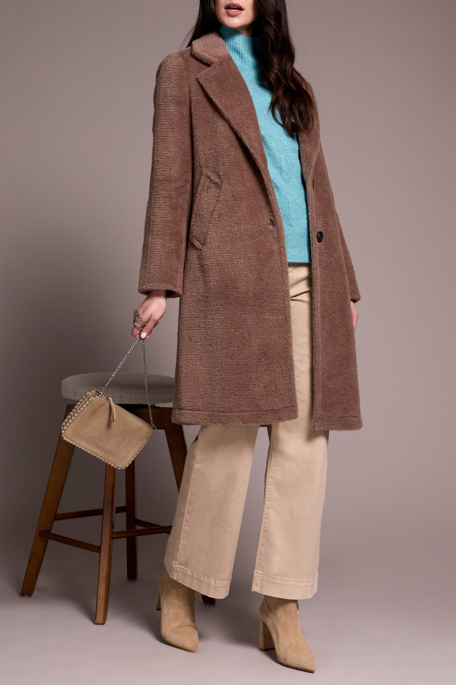 FOSSIL PLUSH ONE BUTTON FRONT COAT
