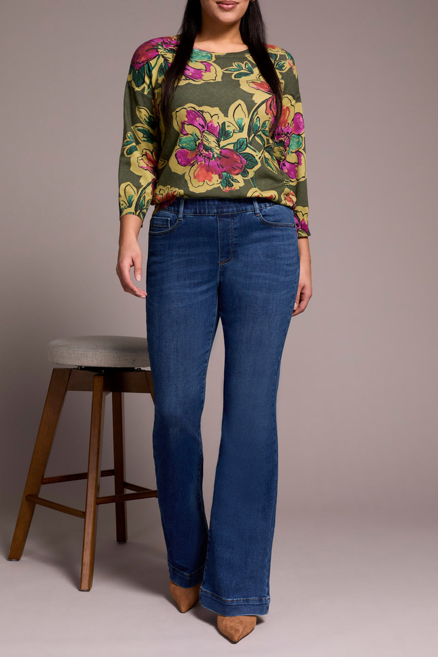 FADED BLUE AUDREY PULL ON FLARE LEG JEANS
