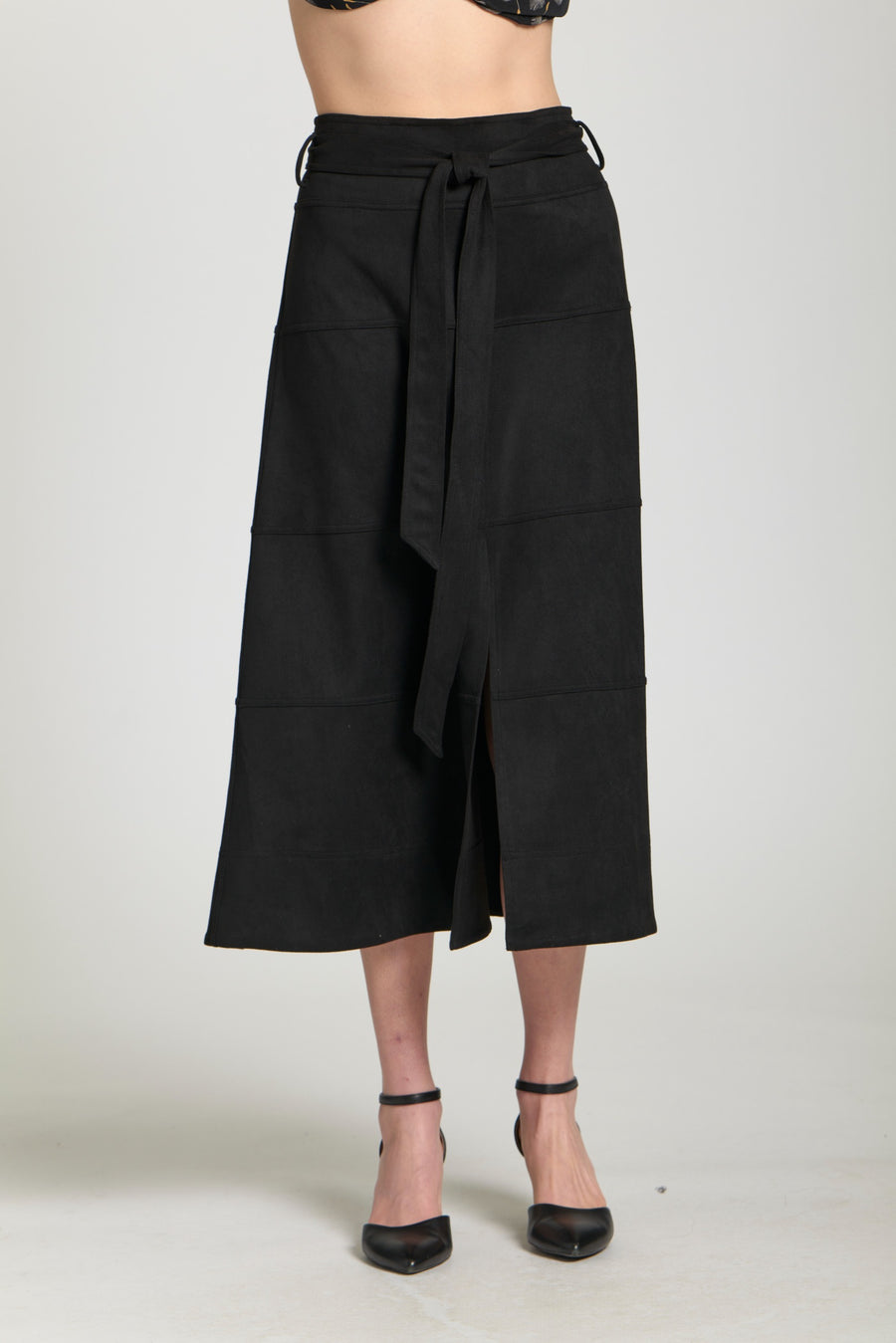 ALYSSA BLACK TIE FRONT LONG SKIRT
