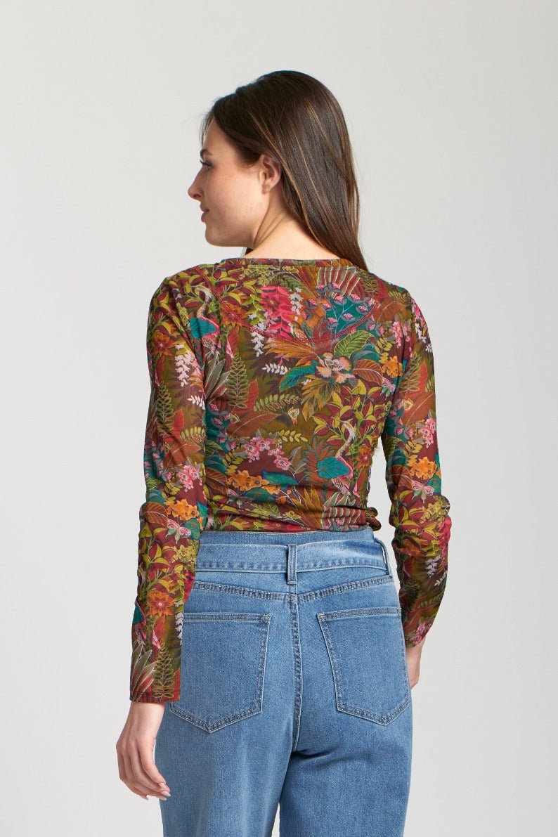 OLIVE FOREST FOLIAGE LONG SLEEVE KNIT TOP
