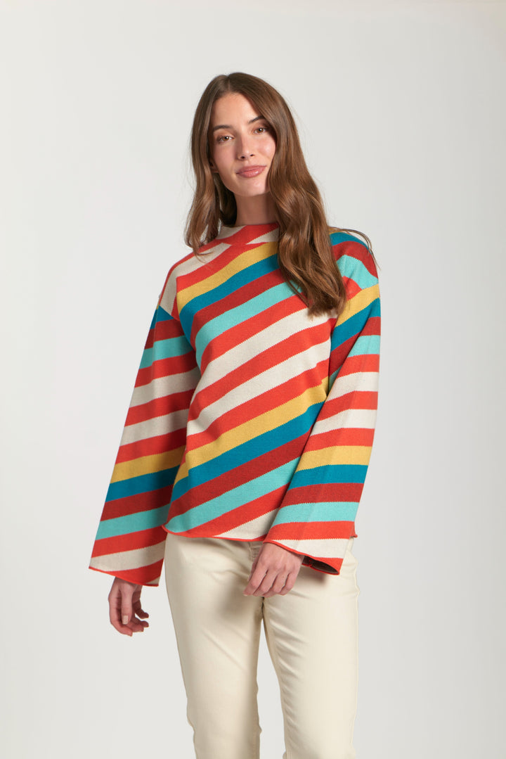 REGAN DIAGONAL STRIPE FUNNEL NECK SWEATR