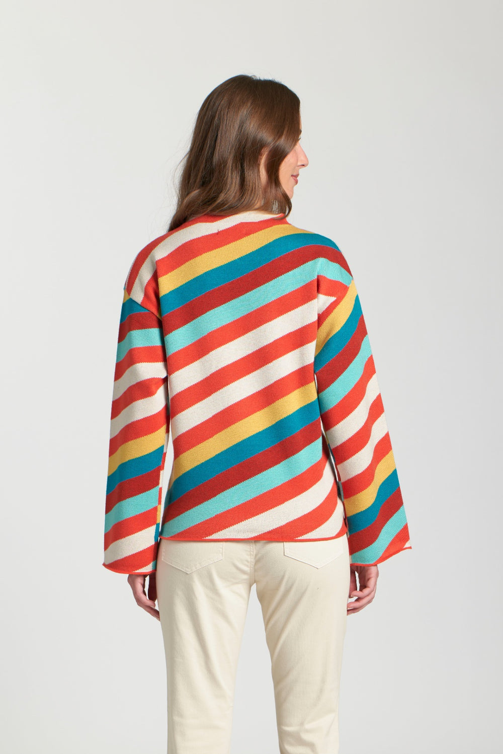 REGAN DIAGONAL STRIPE FUNNEL NECK SWEATR
