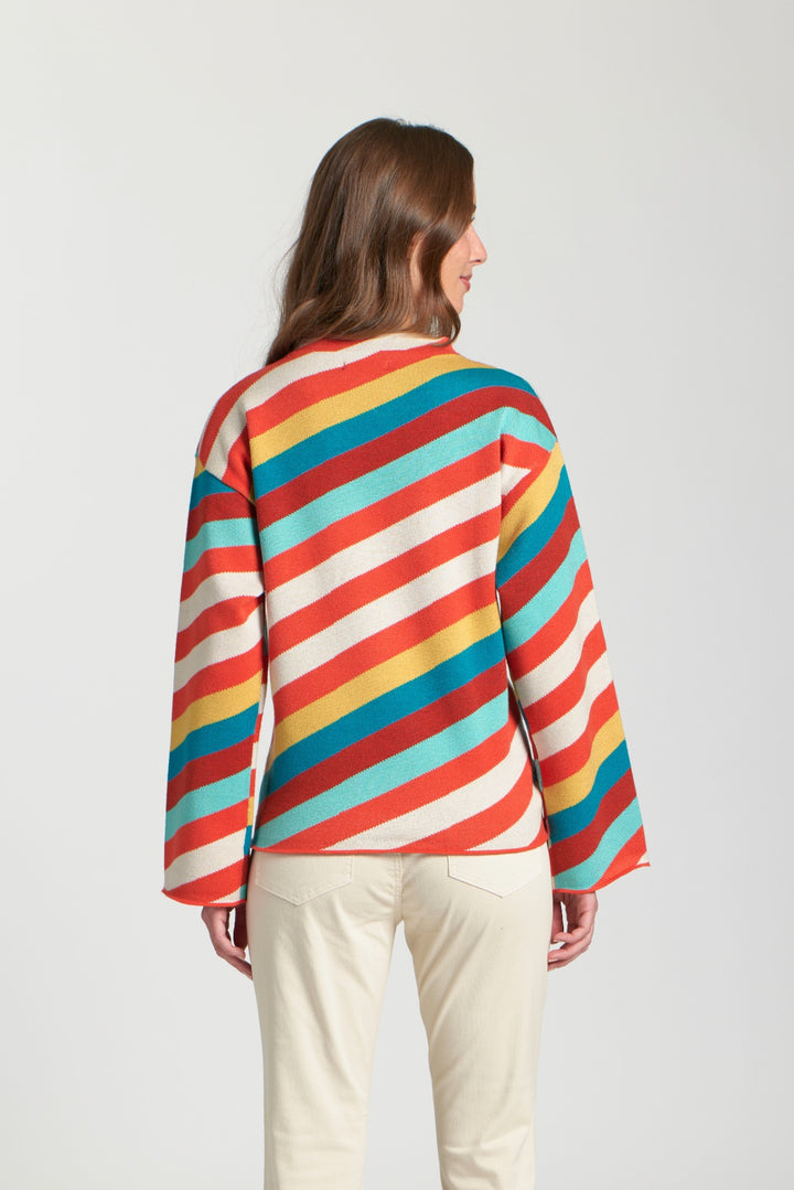 REGAN DIAGONAL STRIPE FUNNEL NECK SWEATR