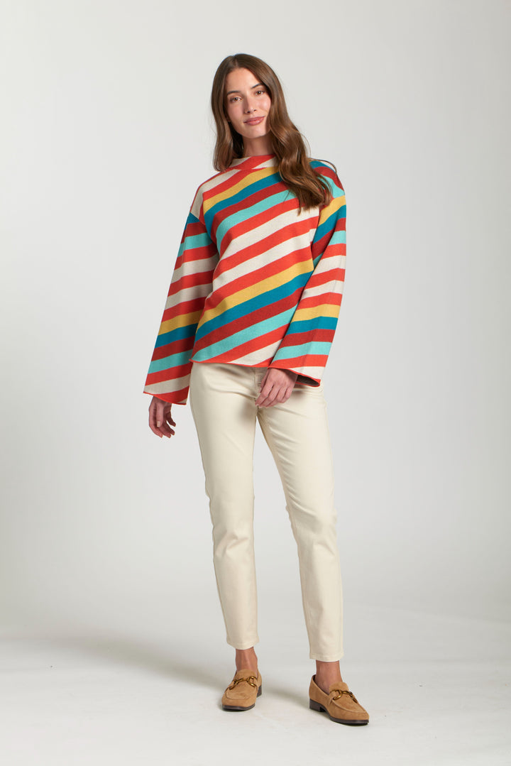 REGAN DIAGONAL STRIPE FUNNEL NECK SWEATR