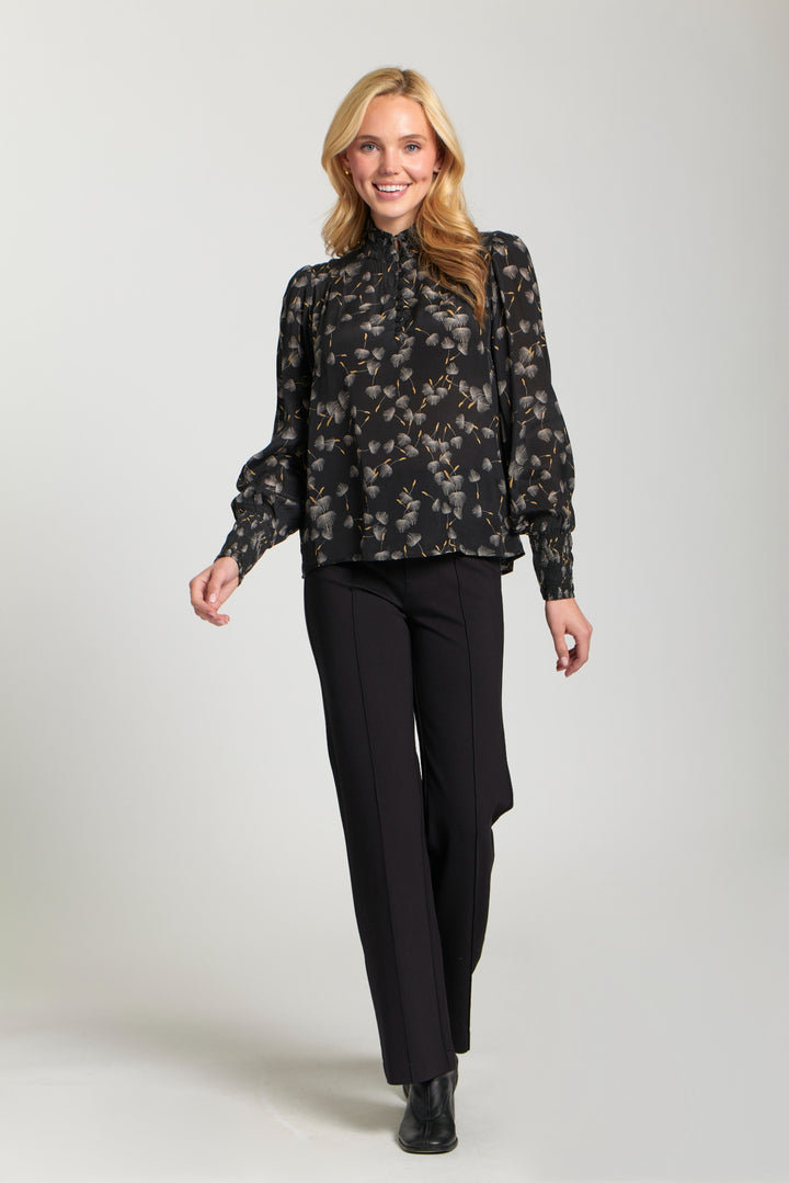 ERIKA BLACK WHISPY PRINT PUFF SLEEVE BLOUSE