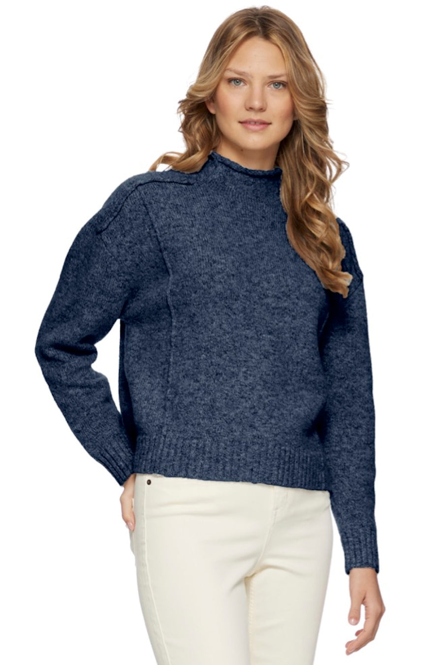 NAVY BETHANIA FUNNEL NECK SWEATER
