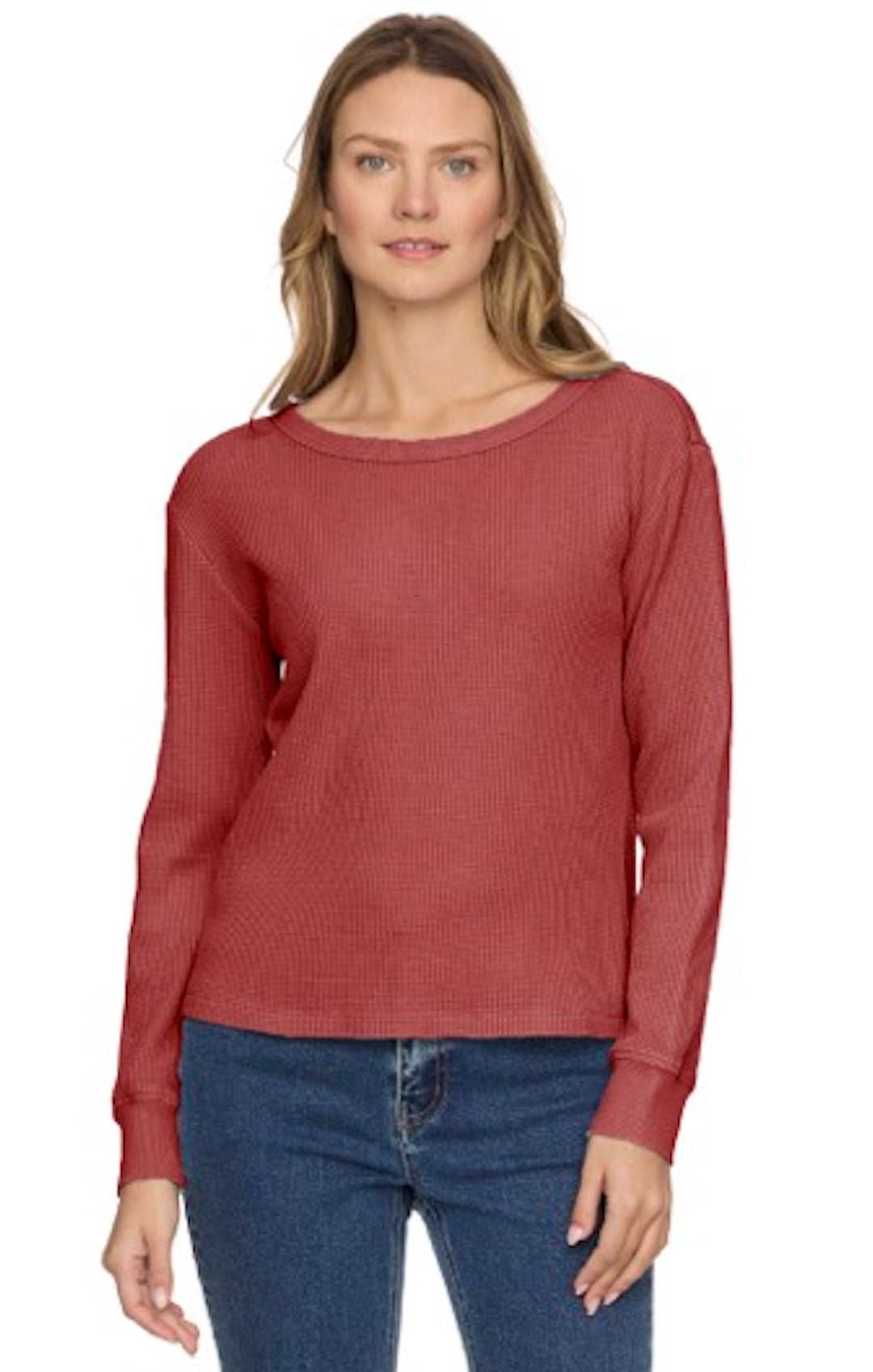 BERRY FAYSTON WAFFLE CREW KNIT TOP