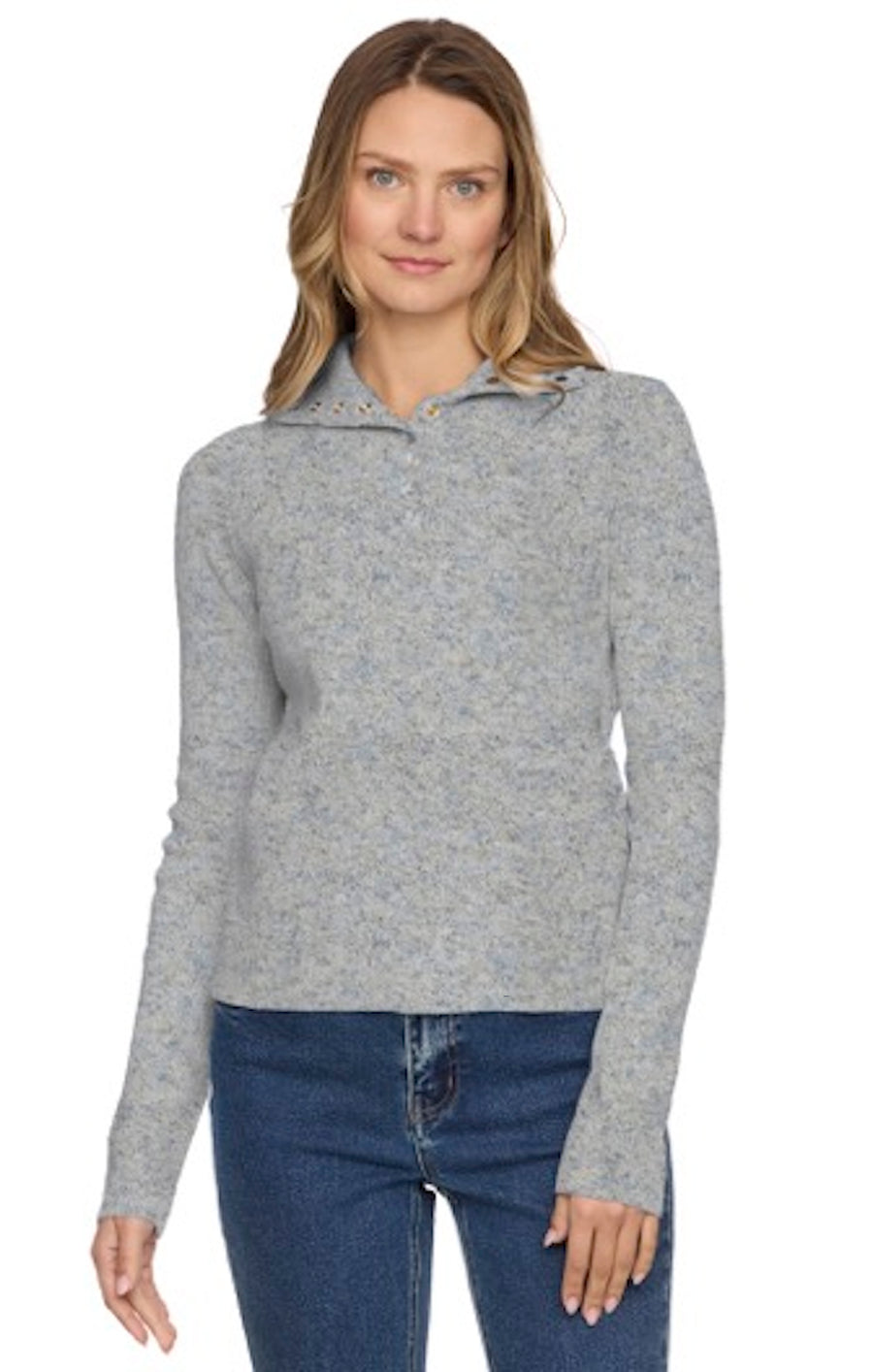 BLUE MULTI CASTLEBERRY MOCK NECK SWEATER
