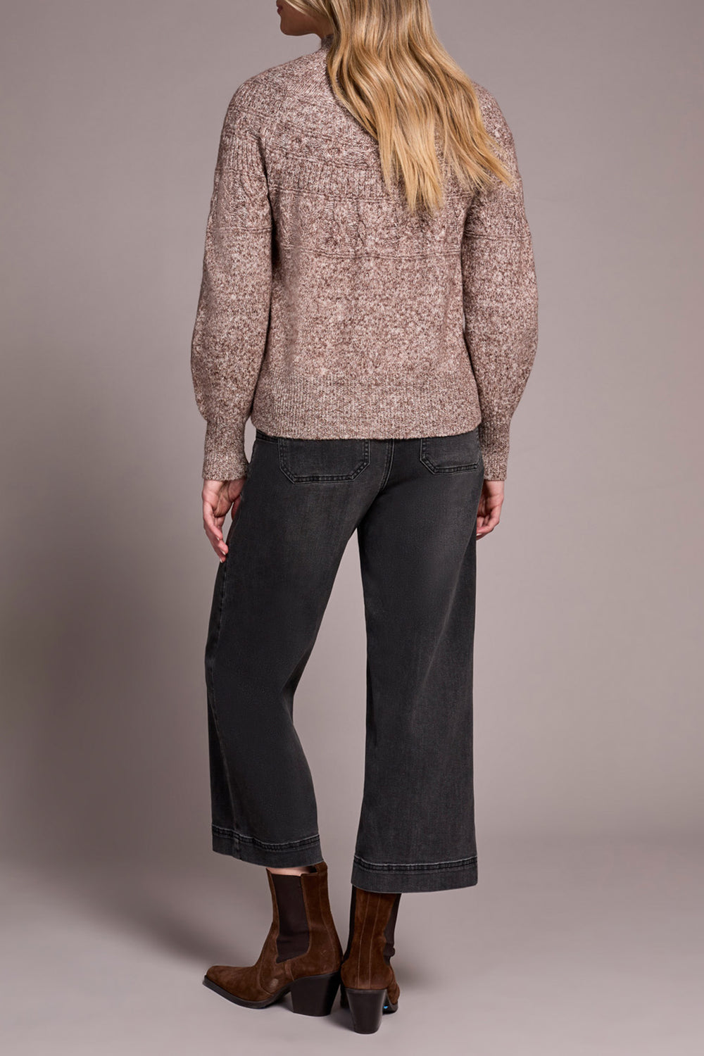 WOOD HEATHER MIX COZY MOCK NECK SWEATER
