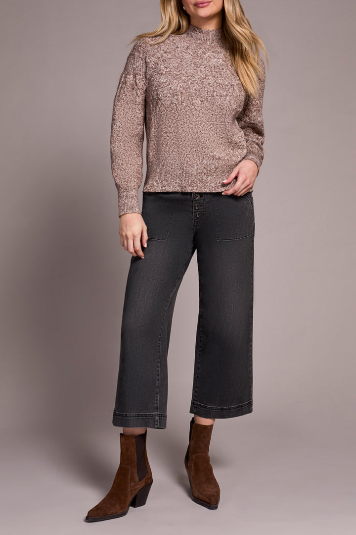 WOOD HEATHER MIX COZY MOCK NECK SWEATER