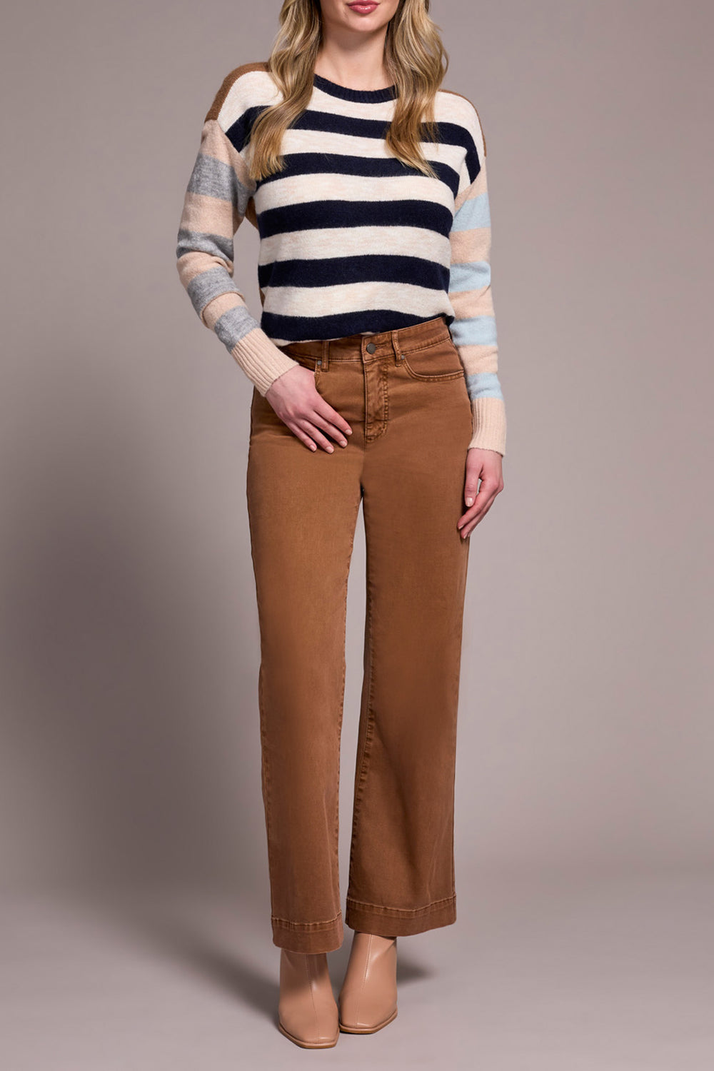 WALNUT COMFORT STRETCH FLY FRONT WIDE TWILL JEANS

