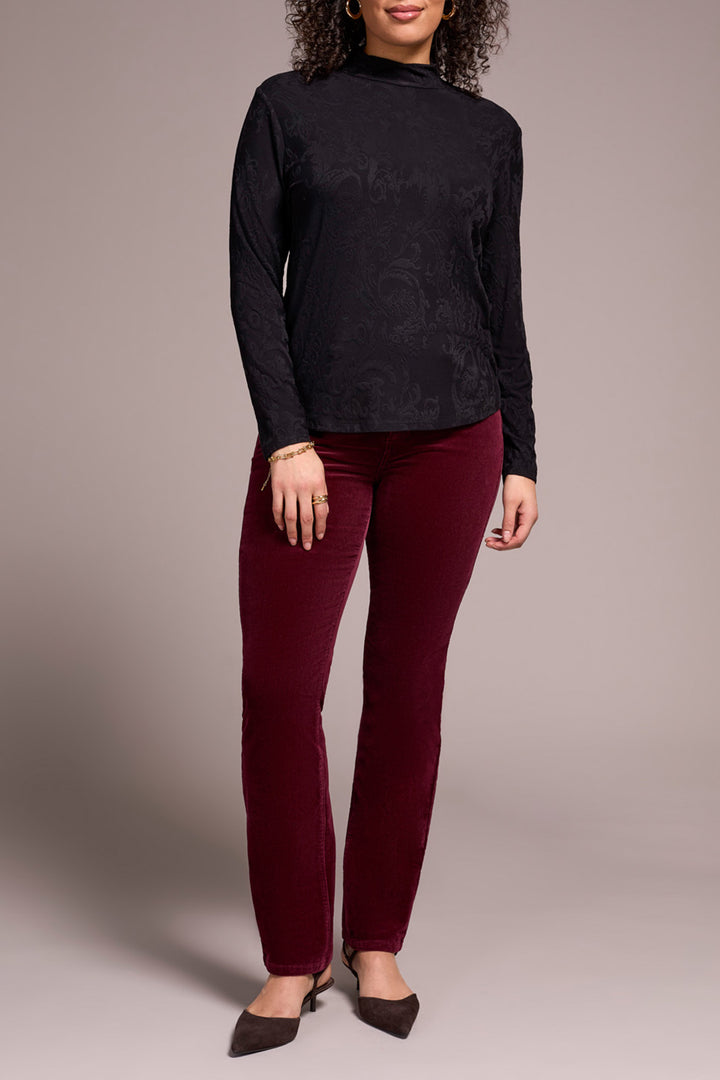BLACK TONAL BAROUQUE PRINT MOCK NECK TOP
