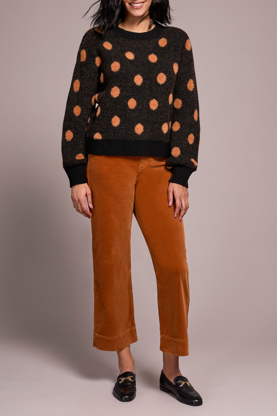 BLACK DOTS COZY CREW NECK SWEATER
