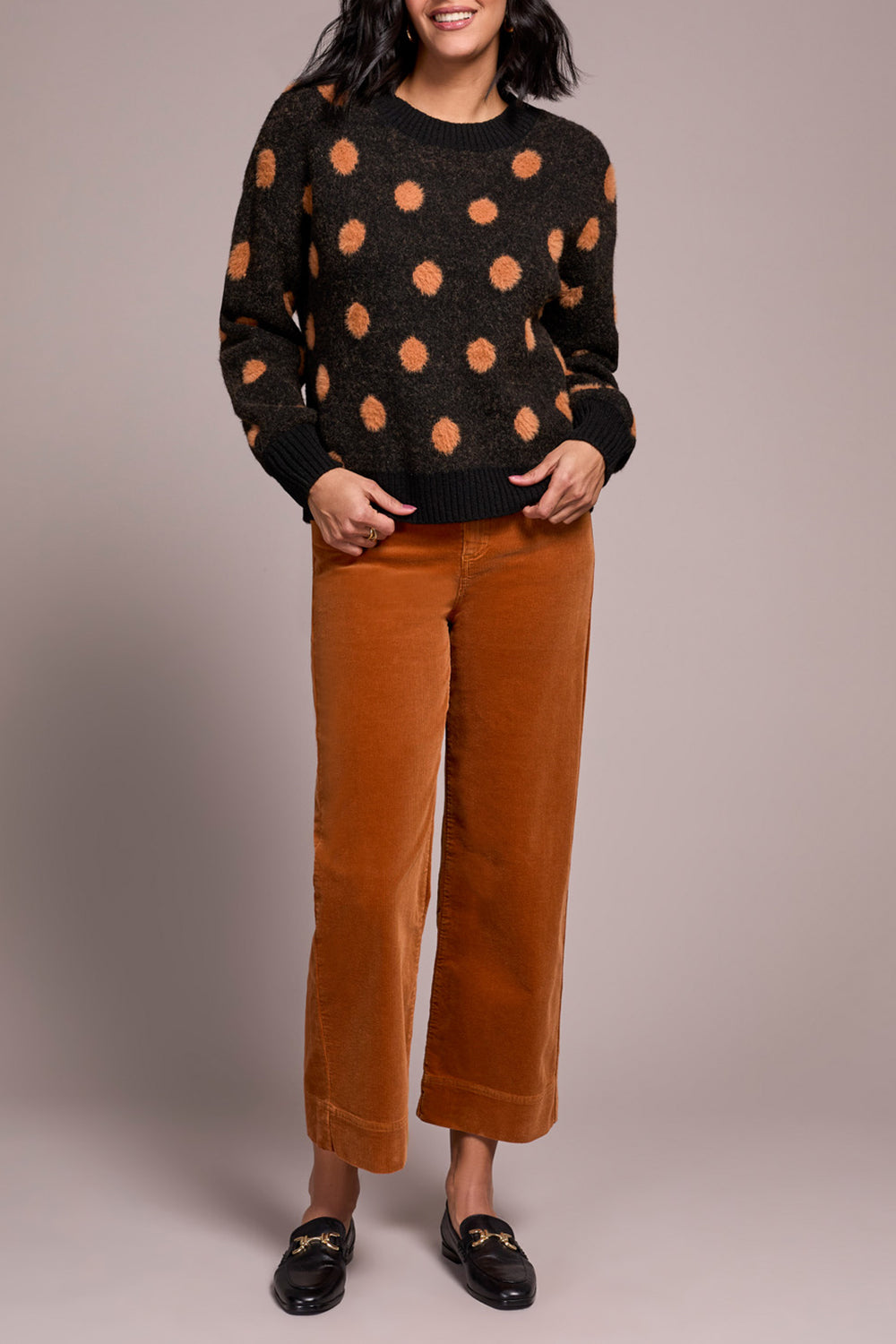 BLACK DOTS COZY CREW NECK SWEATER
